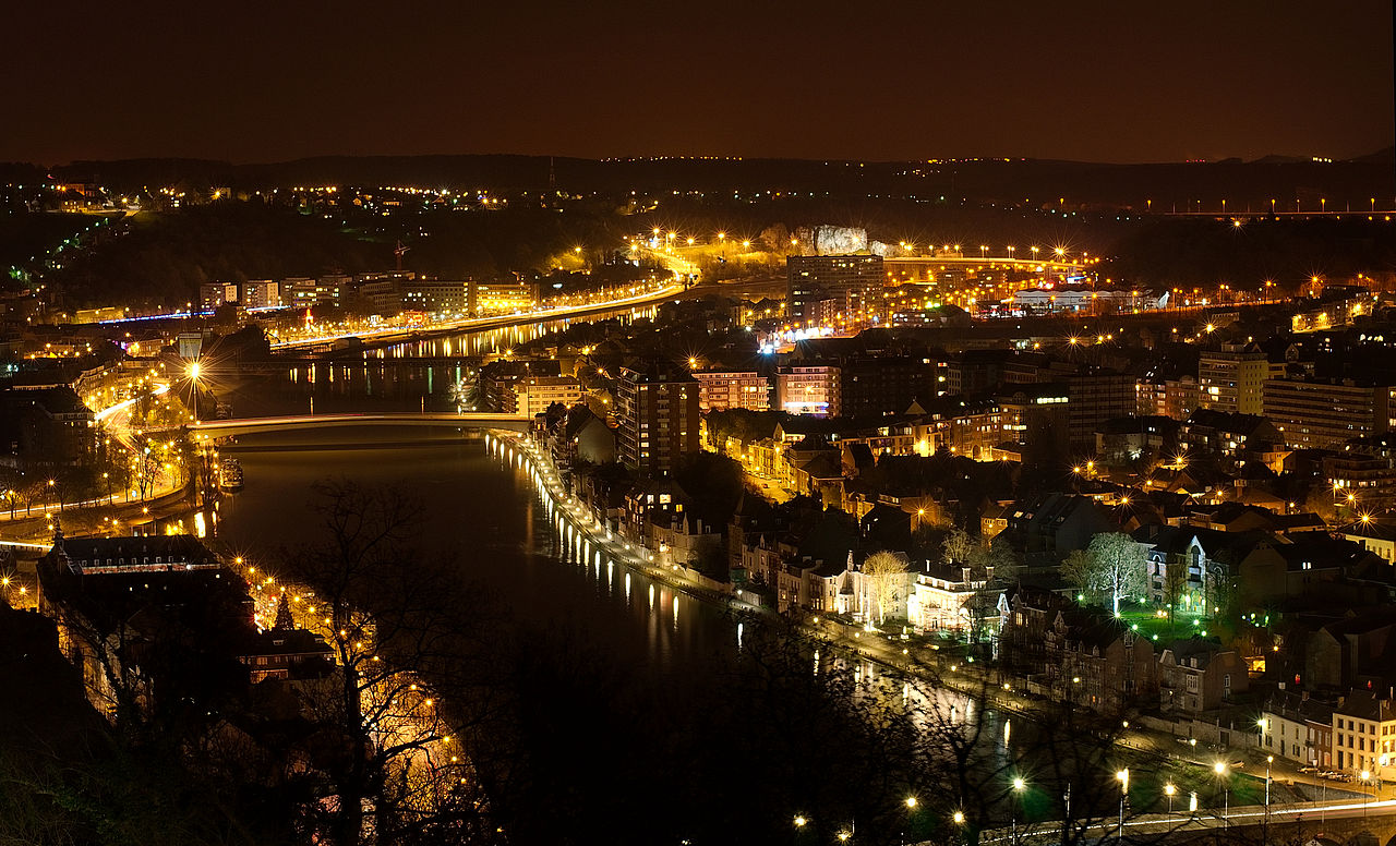 Namur by night (point of view to Citadel) in Belgium